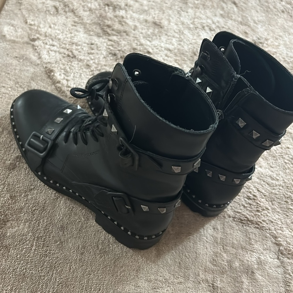 ASH Black Leather Biker Combat Valentino Style Studded Boots 38 - Picture 3 of 6